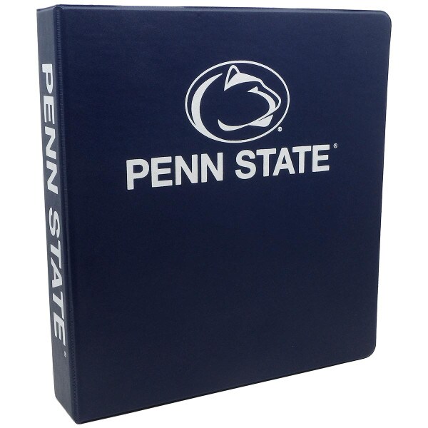 navy vinyl 3 ring binder with Penn State and Athletic Logo